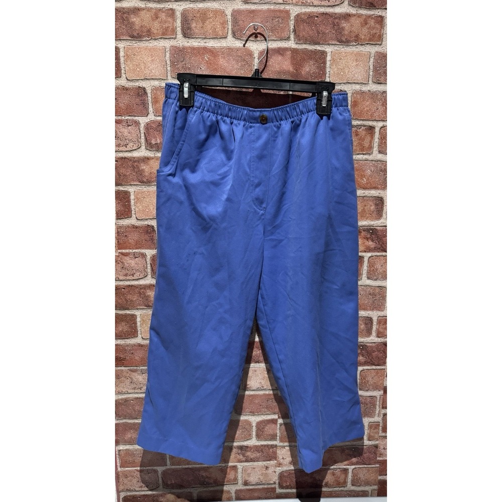 Essentials Capri Pants Women's Size 10‎ 100% Cotton Purple Elastic Waist Stretch